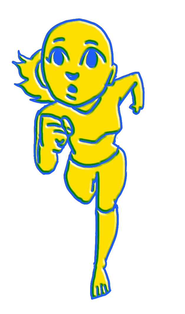 A yellow kid running toward the viewer, hand-drawn animation by Amit Miretzky
